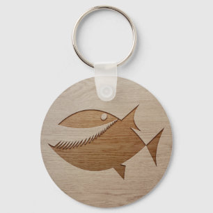 Porte-clés Silhouette de Piranha gravée sur bois