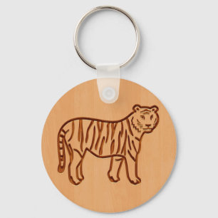 Porte-clés Silhouette de tigre gravée sur bois