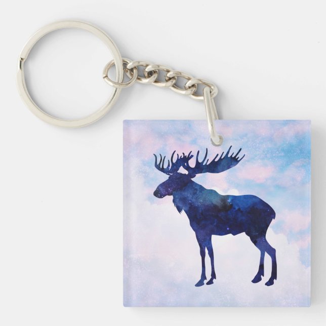 Porte-clés Silhouette d'orignal bleu céleste (Devant)