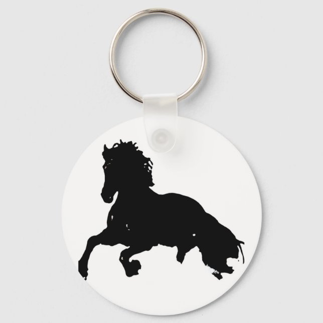 Porte-clés Silhouette du cheval blanc noir (Recto)