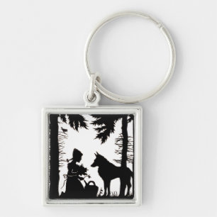 Porte-clés Silhouette Noire Rouge Hood Wolf Woods