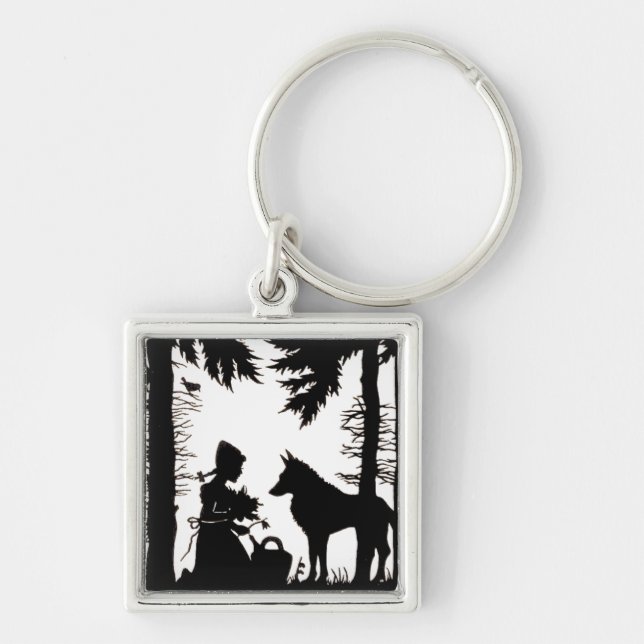 Porte-clés Silhouette Noire Rouge Hood Wolf Woods (Devant)
