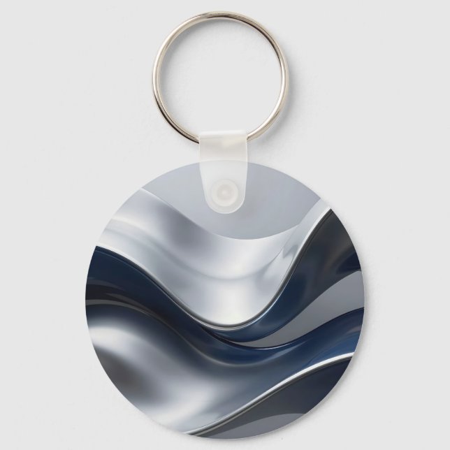 Porte-clés Silver And Navy Fluid Waves Abstract Modern Design (Recto)