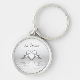 Porte-clés Silver Anniversary Dolphins et Heart