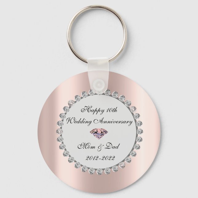 Porte-clés Silver Diamonds Rose Gold 10e anniversaire Mariage (Recto)