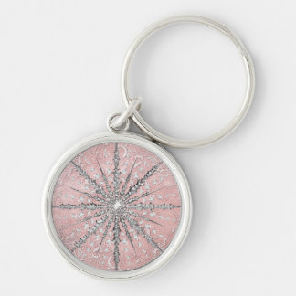 Porte-clés Silver flocon rose élégant hiver vintage