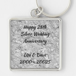 Porte-clés Silver Stone 25e anniversaire de la Mariage d'arge