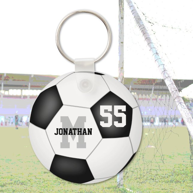 Porte-clés simple balle de football noir et blanc personnalis (Créateur téléchargé)