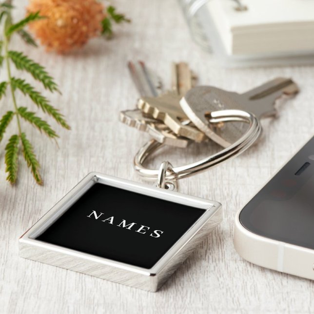 Porte-clés Simple Black Custom Ajouter Votre Nom Élégant (Créateur téléchargé)