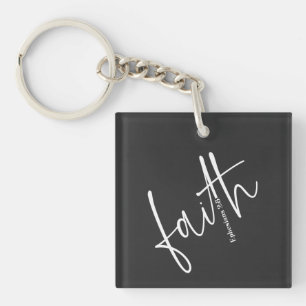 Porte-clés Simple Black Faith Bible Verse Calligraphie Texte