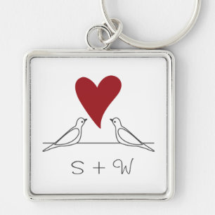 Porte-clés Simple Inséparables modernes Red Heart Monogramme