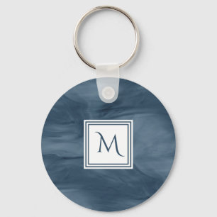 Porte-clés Simple Marine Bleu Marbre subtil Monogramme modern