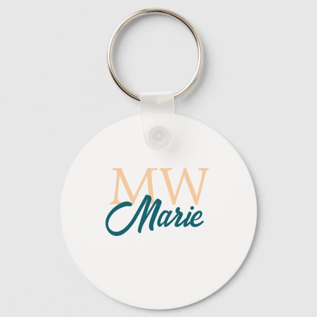 Porte-clés simple minimal ajouter nom monogramme orange bleu  (Recto)