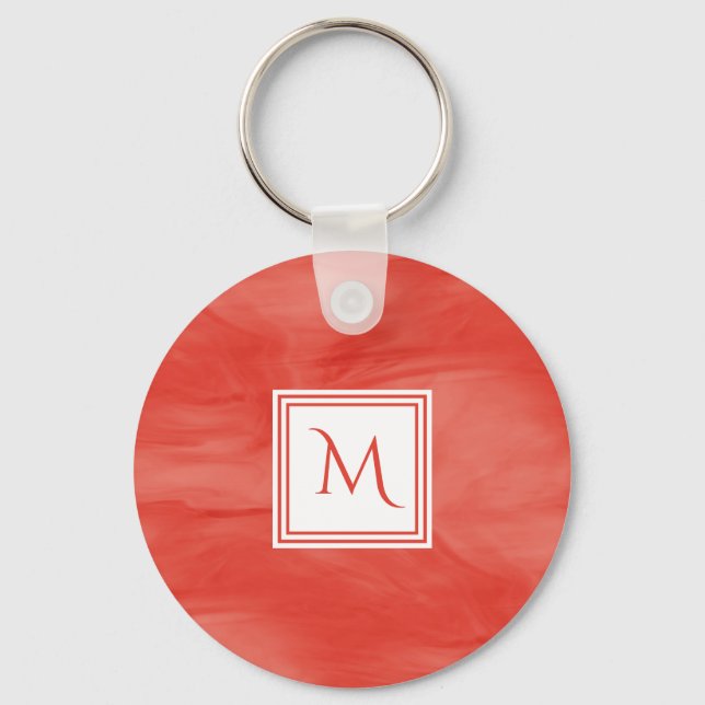 Porte-clés Simple rouge orange subtil marbre moderne Monogram (Recto)