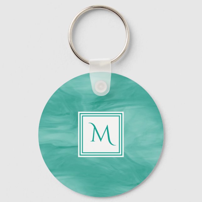 Porte-clés Simple Turquoise Vert subtil marbre Moderne Monogr (Recto)