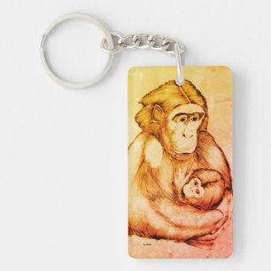 Porte-clés: singe avec bébé (design stylo noir)