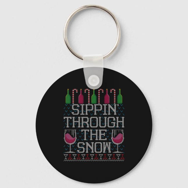 Porte-clés Sipn' Through The Snow Red Wine Ugly Christmas Swe (Recto)