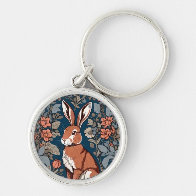 Porte-clés Sitting Hare William Morris Inspiré Floral (Devant)