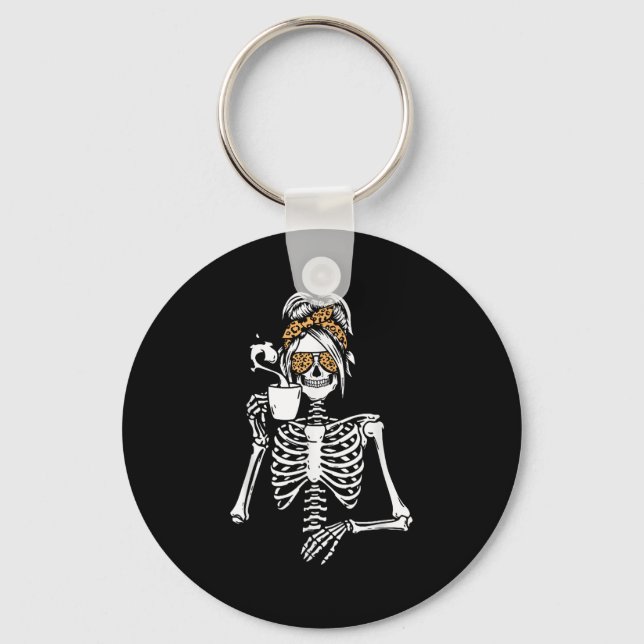 Porte-clés Skeleton Messy Bun Coffee Drinking Halloween Costu (Recto)