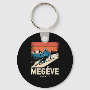 Porte-clés Ski Rétro Megève France, ski Vintage