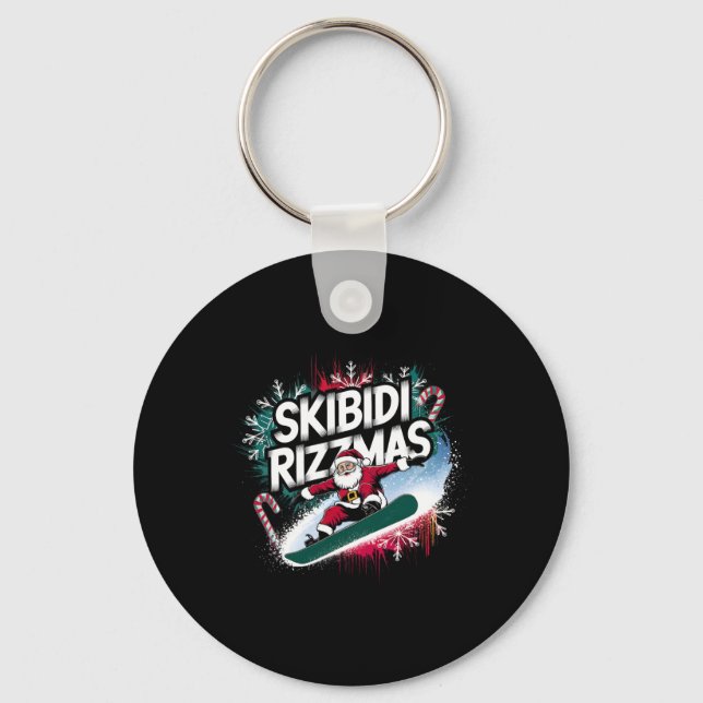 Porte-clés Skibidi Rizzmas Snowboard Père Noël Noël drôle (Recto)