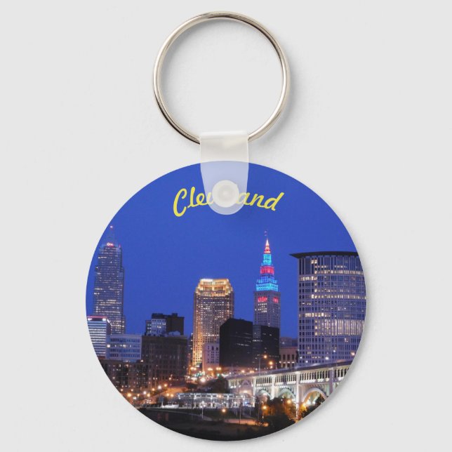 Porte-clés Skyline de nuit Cleveland (Recto)