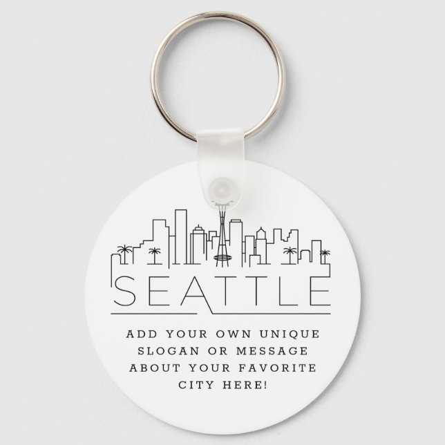 Porte-clés Skyline Stylisé Seattle | Slogan personnalisé (Recto)