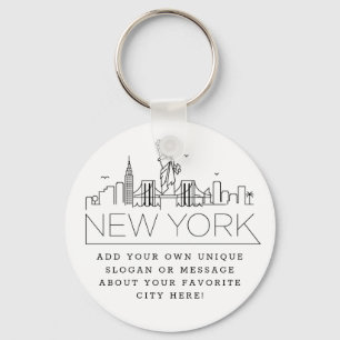 Porte-clés Skyline stylisée New York   Slogan personnalisé