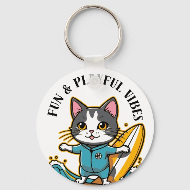 Porte-clés Sliding Cat Fun & Playful Vibes (Recto)