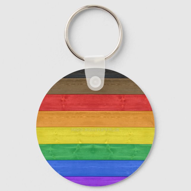 Porte-clés SlipperyJoe's inclusive gay pride drapeau en bois  (Recto)