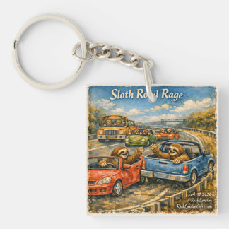Porte-clés Sloth Road Rage – Rockwell‑Inspired Watercolor Car