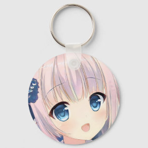 Porte-clés Smile confuse anime fille cheveux roses yeux bleu