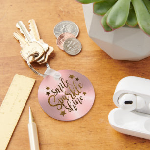 Porte-clés Smile Sparkle Shine Rose Gold Metallic