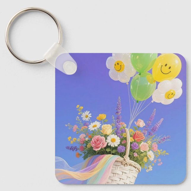 Porte-clés Smiley Balloon and Flower Basket Keychain (Recto)