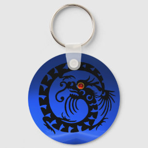 Porte-clés SNAKE DRAGON, noir, rubis rouge, saphir bleu