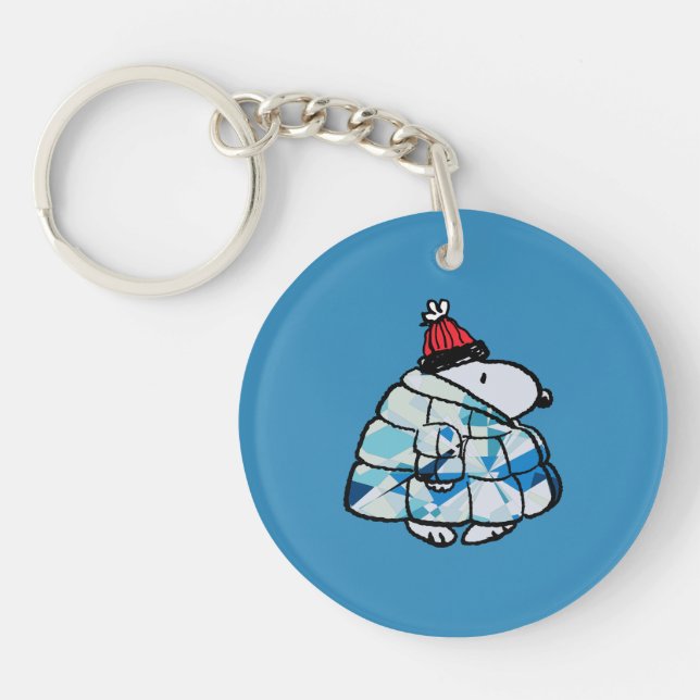 Porte-clés Snoopy en hiver avec manteau gonflant (Devant)