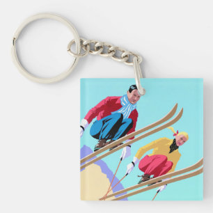 Porte-clés Snow Ski Jumping Art Vintage