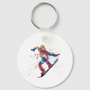 Porte-clés Snowboard en aquarelle