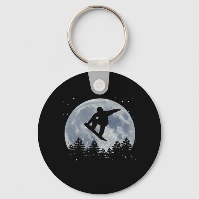 Porte-clés Snowboard Sauter Devant La Lune (Recto)