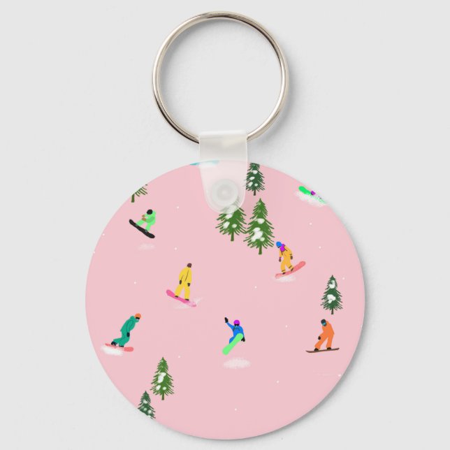 Porte-clés Snowboarders rose Illustration du snowboard (Recto)