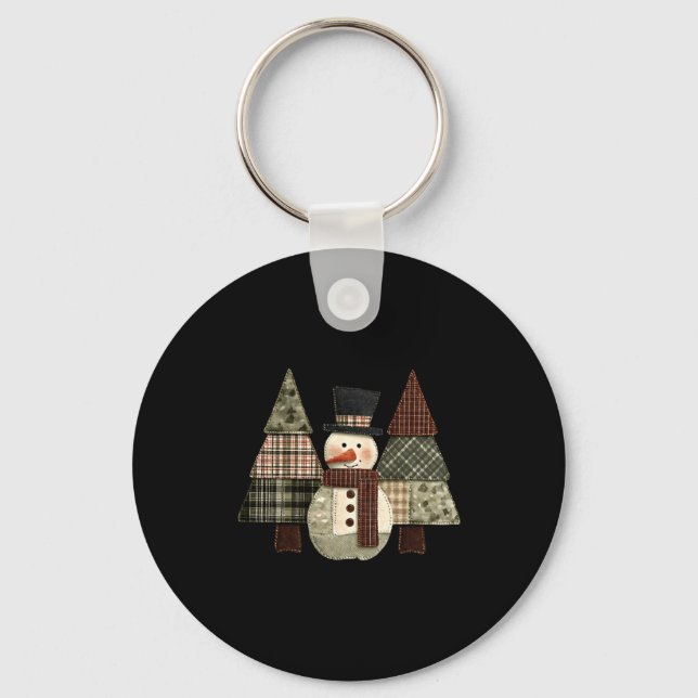 Porte-clés Snowman Trees Patchwork Plaid Trees Rustic Christm (Recto)