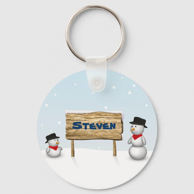 Porte-clés Snowmen mignon avec plaque de nom personnalisée (Recto)