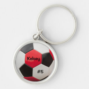 Porte-clés Soccer Rouge Blanc et Noir Clé Bague