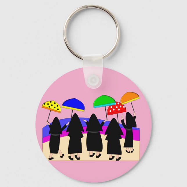 Porte-clés Soeurs avec parapluies "Attente de pluie" ll (Recto)