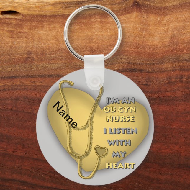 Porte-clés Soins du coeur jaune ObGyn Infirmière (Recto)