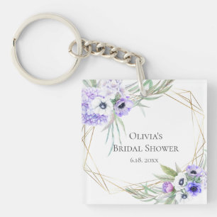 Porte-clés Soirée de mariage Cadeau Violet Anemone Bouquet fl