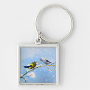 Porte-clés Soirée Grosbeak Peinture - Cute Original Chien Art