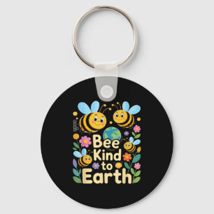 Porte-clés Sois gentil avec la terre - jolies abeilles fleurs
