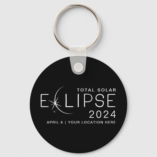 Porte-clés Solar Eclipse 2024 Lieu personnalisé Commémoratif (Recto)