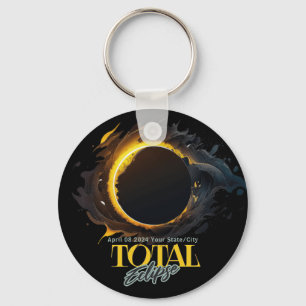 Porte-clés Solar Eclipse Don 2024 Votre Ville État Noir